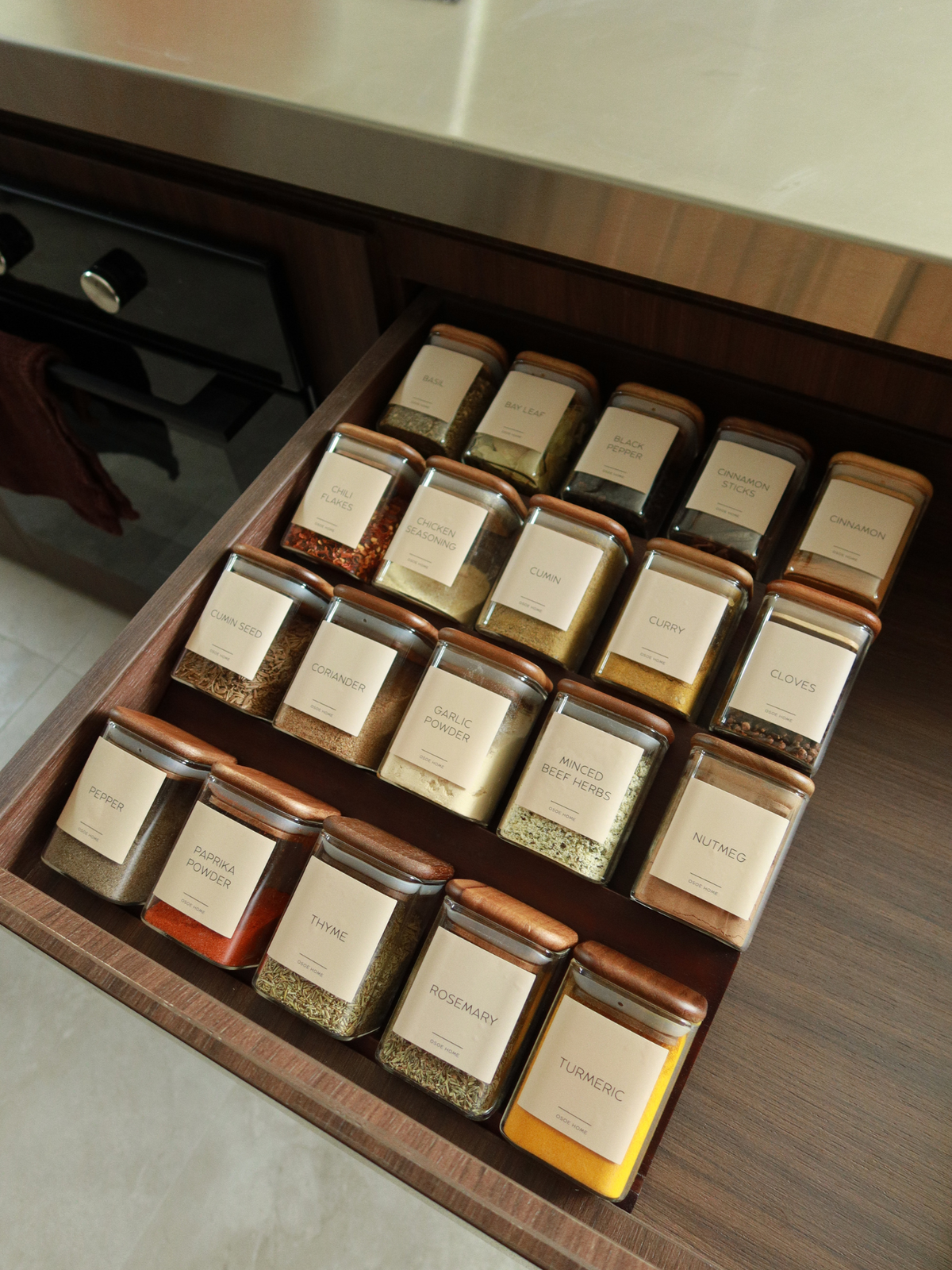 Dark brown Borneo wood drawer spice rack with neatly arranged spice jars
Wooden spice rack in dark brown wood for organizing spice jars in kitchen drawer
Compact dark wood spice rack with glass spice jars in organized kitchen drawer
Stylish wooden spice jar organizer in dark brown Borneo wood
Durable dark brown wooden spice rack for tidy kitchen drawer storage
Natural wood kitchen organizer with spice jars neatly stored
Dark wood spice rack set for organizing spice jars in drawer
Wooden spice jar holder in