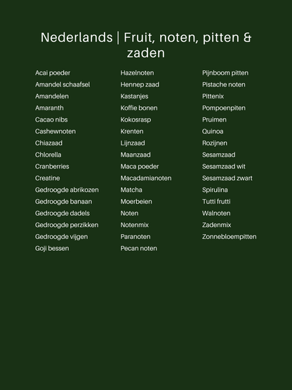 Nederlands | Fruit, noten, pitten & zaden | 47 stuks