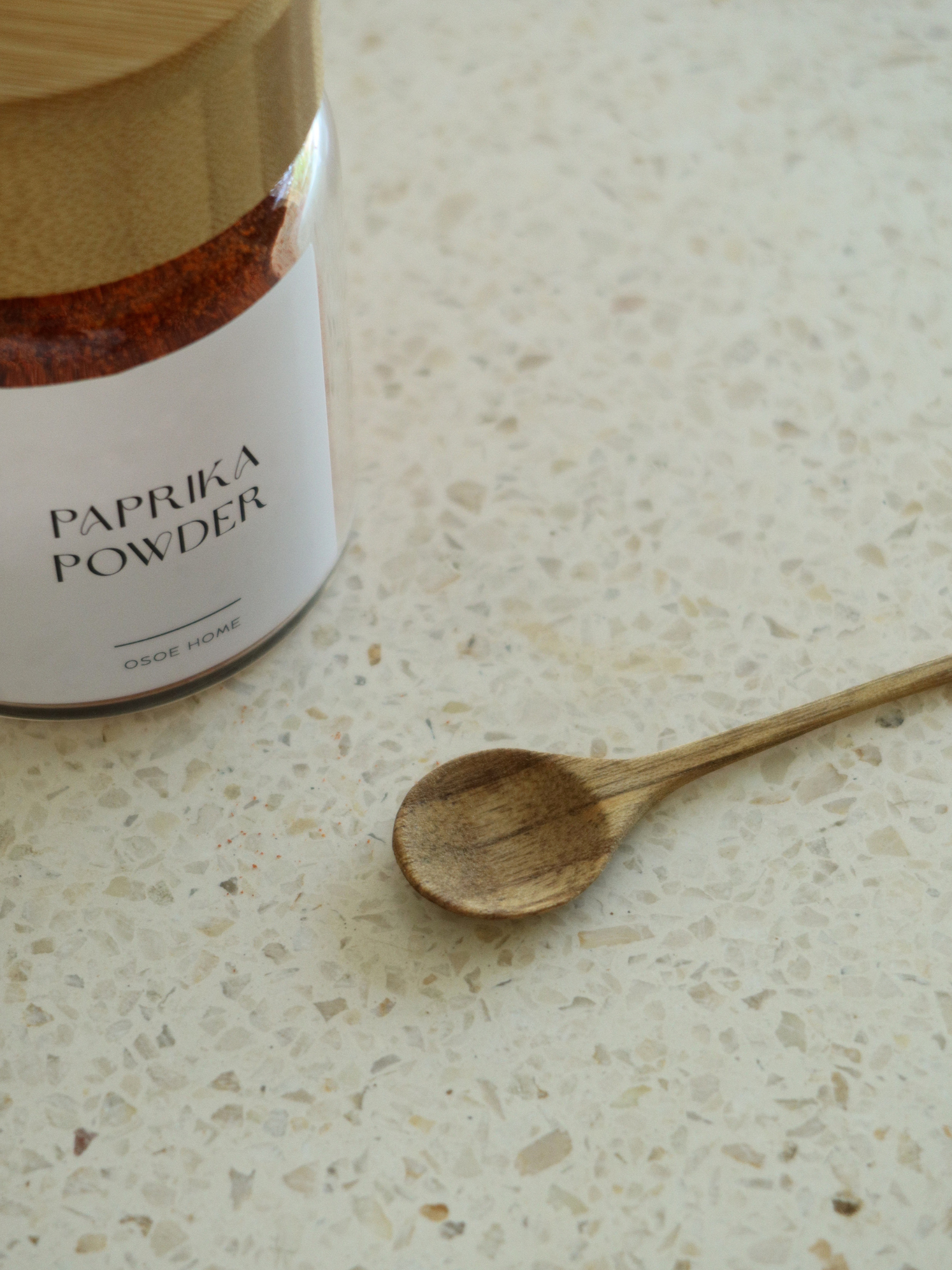 Handcrafted small wooden spice spoons set of 3 for precise seasoning and easy use with Osoe Home spice jars, made from durable natural wood and toxin-free, BPA-free, PFAS-free and microplastic-free materials, designed for scooping herbs, spices, salt or seasoning without mess, featuring a comfortable grip and rustic natural wood finish that perfectly complements modern spice storage, minimalist kitchen organization and sustainable kitchen accessories.