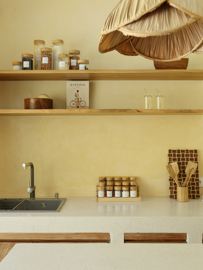 Non-toxic kitchen utensil set Zoya made from high-quality brown wood for a calm and organized kitchen, featuring handcrafted durable spatulas and spoons designed for everyday use, free from harmful substances like BPA and PFAS and a safe alternative to plastic utensils that can release toxins when exposed to heat, perfect for eco-friendly cooking with a natural and elegant aesthetic, supplied without a holder but compatible with a separately available matching utensil holder.