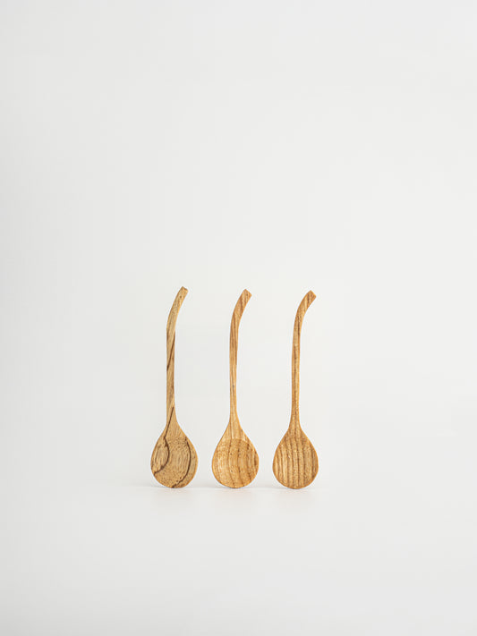Handcrafted small wooden spice spoons set of 3 for precise seasoning and easy use with Osoe Home spice jars with shaker lids, made from durable natural wood and toxin-free, BPA-free, PFAS-free and microplastic-free materials, designed for scooping herbs, spices, salt or seasoning without mess, featuring a comfortable grip and rustic natural wood finish that perfectly complements modern spice storage, minimalist kitchen organization and sustainable kitchen accessories.