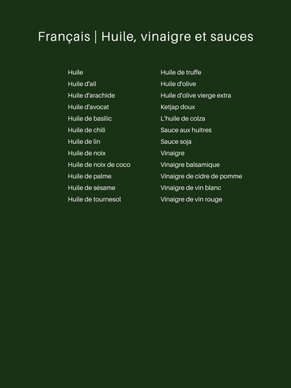 Étiquettes résistantes à l’eau et à l’huile pour bouteilles d’huile et de vinaigre, parfaites pour une organisation élégante et pratique de votre cuisine. Disponibles en beige et blanc, avec plusieurs polices, tailles et couleurs, ces étiquettes facilitent l’identification rapide de vos huiles et vinaigres tout en apportant une touche décorative. Idéales pour un rangement ordonné et esthétique des bouteilles dans la cuisine ou la salle à manger, oil and vinegar labels French, labels spices Action, Amazon 