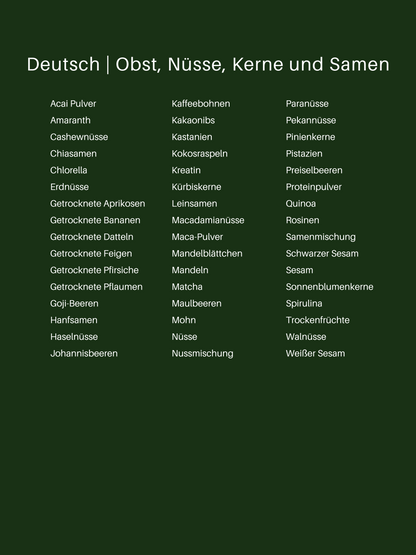 Hochwertige, wasserfeste Etiketten für Trockenfrüchte, Nüsse und Samen – ideal zur übersichtlichen Beschriftung von Vorratsgläsern in der Küche oder Speisekammer. In Beige und Weiß erhältlich, mit verschiedenen Schriftarten, Größen und Farben für ein harmonisches und ordentliches Aufbewahrungssystem. Perfekt für eine strukturierte und ästhetische Vorratshaltung, Wasserfeste und ölbeständige Gewürzgläser-Etiketten in Beige und Weiß – perfekt zur stilvollen und gut lesbaren Beschriftung von Gewürzgläsern